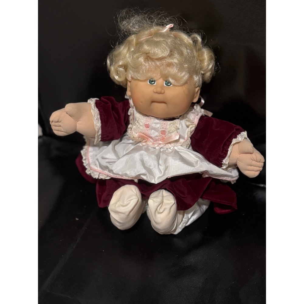 Vintage Cabbage Patch Kids Talking Kids Doll Blond Hair Velvet Dress NOT TALKING